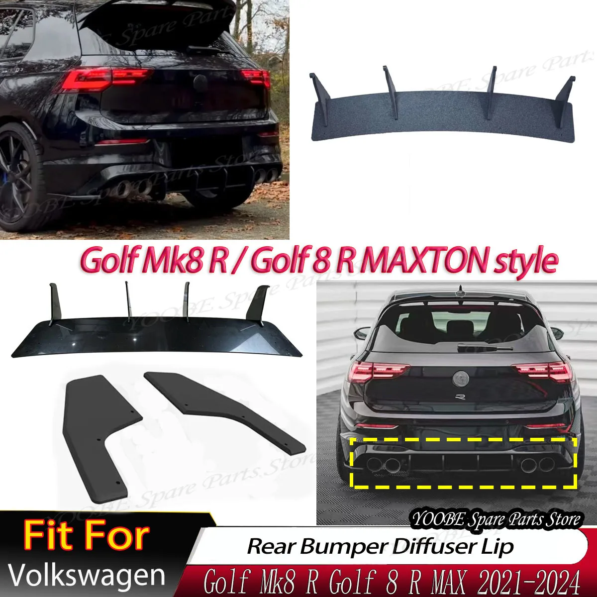 

Rear Bumper Diffuser Lip Side Splitter for Volkswagen Golf MK8 R Golf 8R MAXTON Style 2021-2024 Refit Shark Fin Spoiler Body Kit