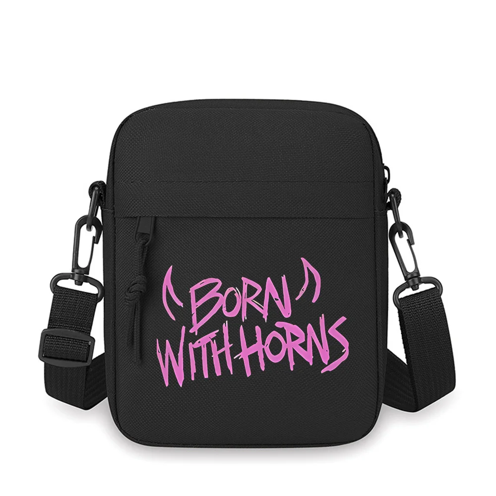 

Text design: Born With Horns. Men Crossbody Bag Single Shoulder Women Cartoon Anime Film Printing Design Unisex