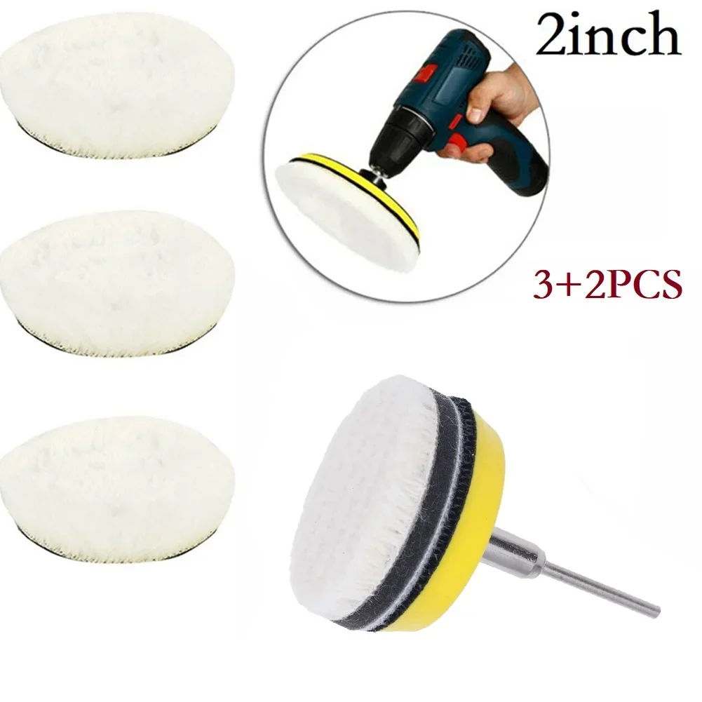 5 Stks/set 2Inch Polijstpads Auto Polijstmachine Boor Wollen Wiel Mop Kit Cirkel Polijstkussen Voor Auto Polijstschijven Auto Schoonmaken Tool