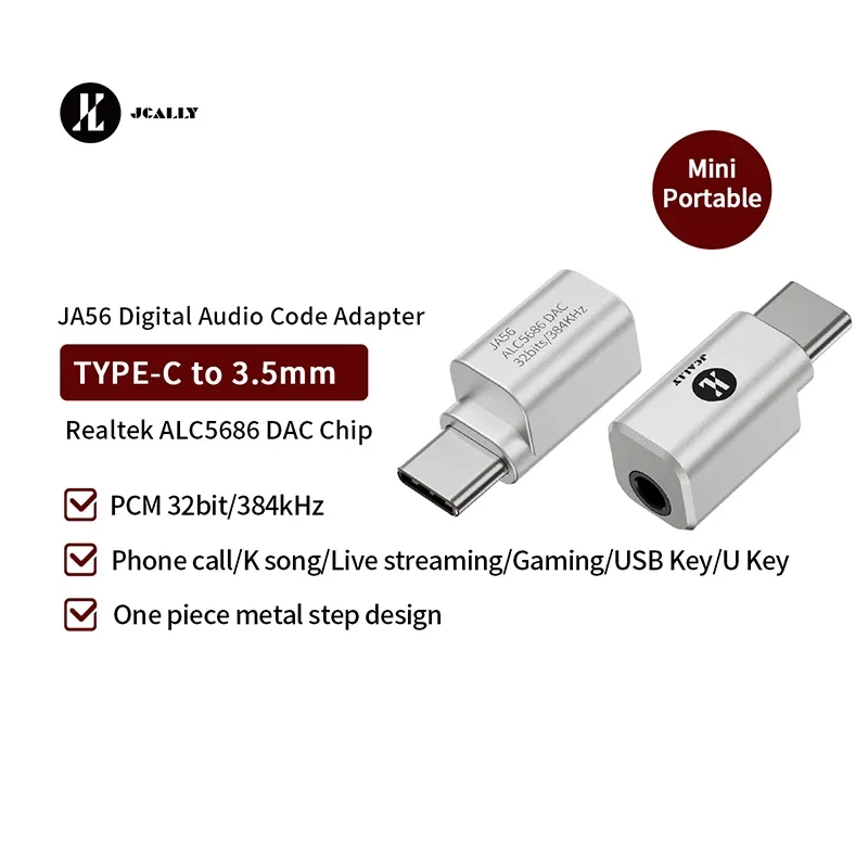 JCALLY JA56 ALC5686 하이파이 어댑터 앰프, DAC 384kHz, 32 비트 JM08L MN 인이어, C타입-3.5mm