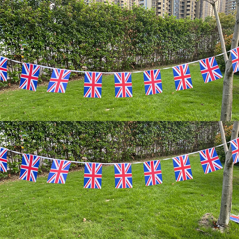 Aerlxemrbrae 14*21cm  20pcs/lot    UK bunting flags United Kingdom  string   Triangular Flag Buntings Festival Party Holiday