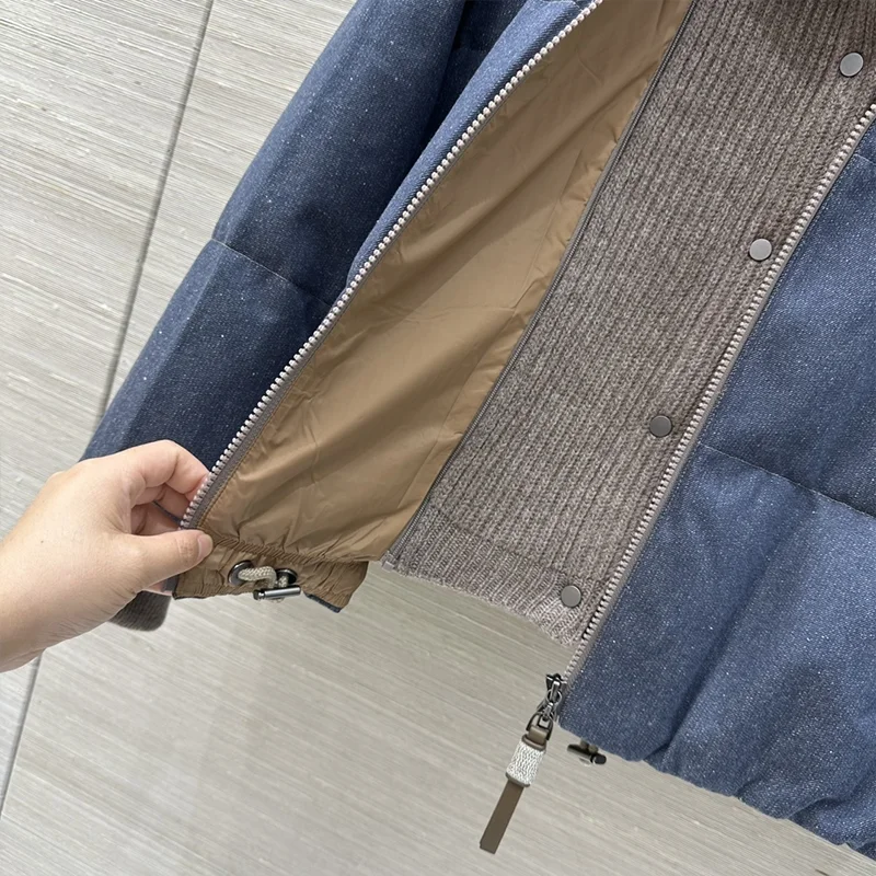 Hoogwaardig gebreid gewatteerd donsjack met capuchon, bijpassende dameswinterjas, luxe warm 25101386