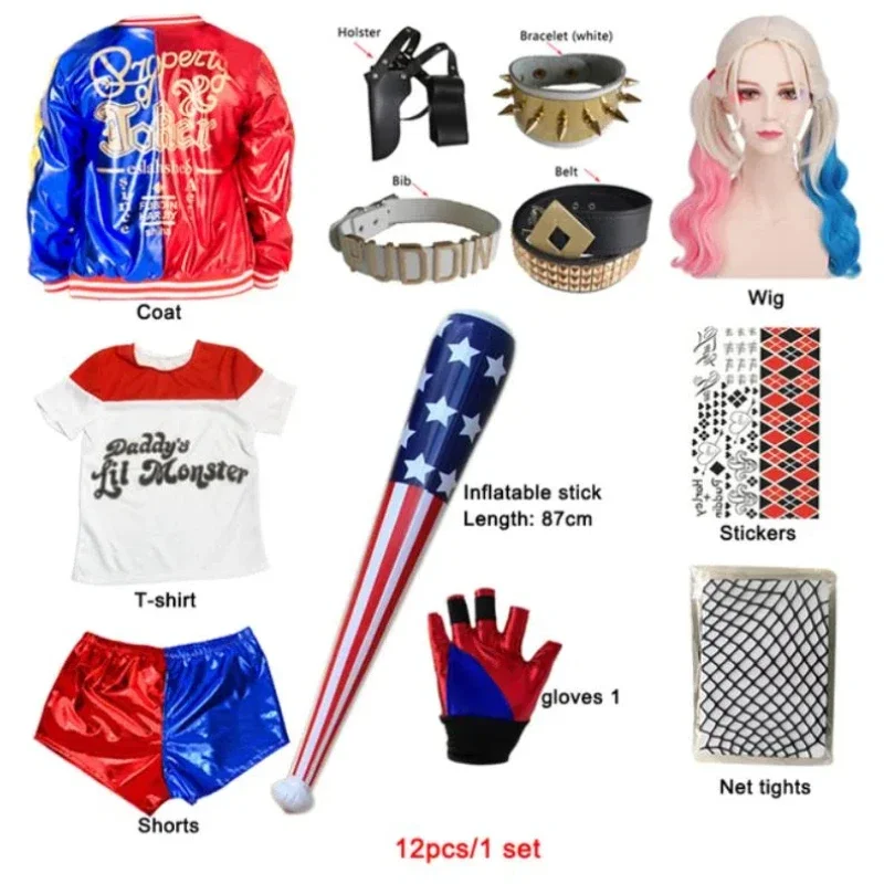 أزياء الهالوين لعام 2025 عالية الجودة Meisjes Zelfmoord Harley Quinn التأثيرية أزياء فرقة الوحش Gestikte Jas Broek أطقم الهالوين #6