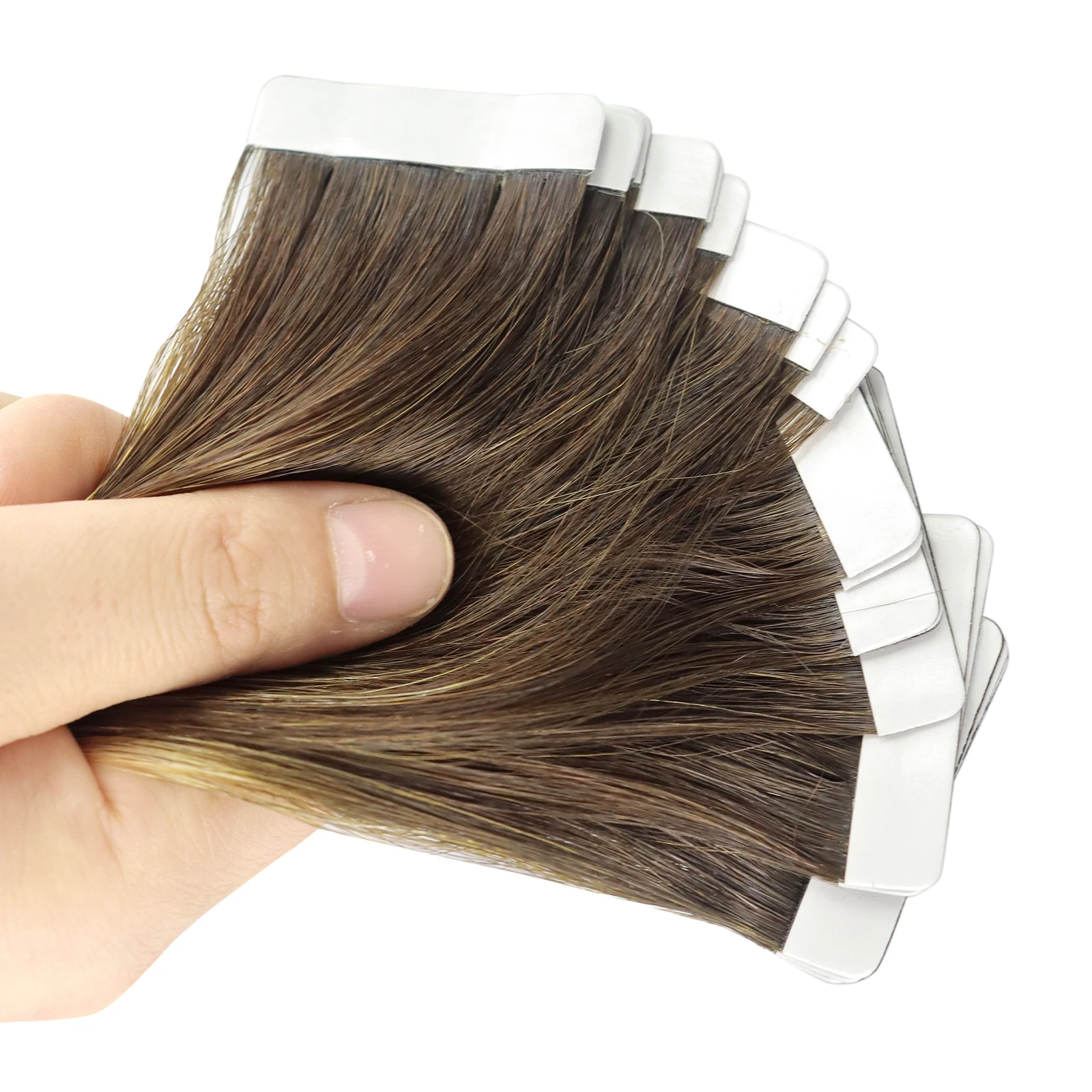 Moresoo-extensiones de cabello humano con cinta de 25G, 10 piezas, cabello liso Natural Remy, 14-24 pulgadas