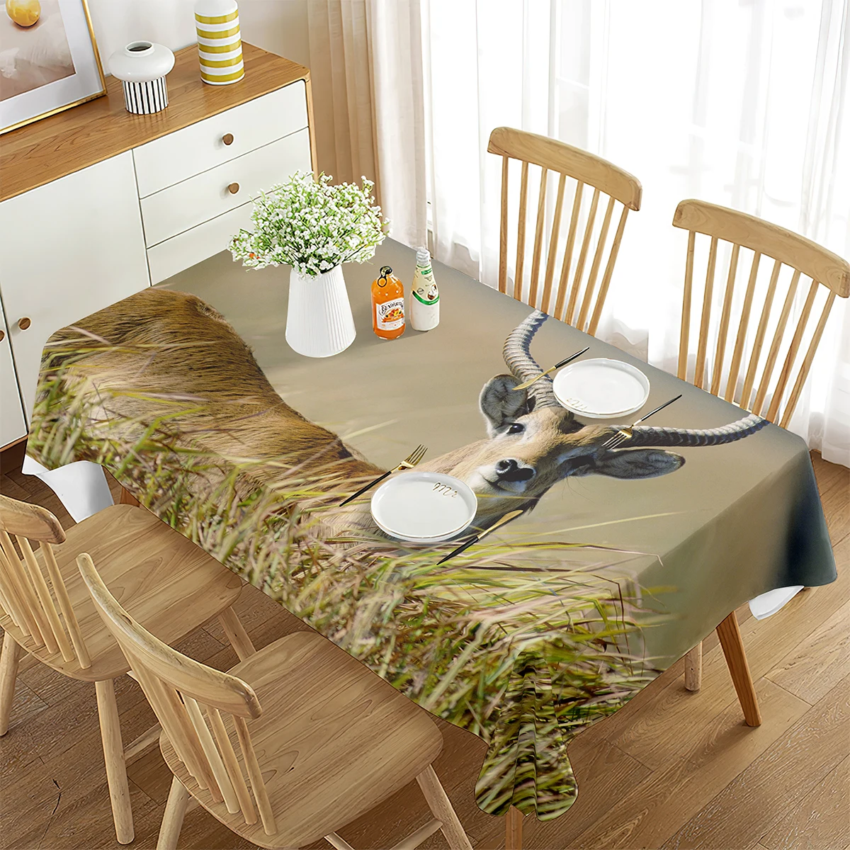 

Antelopes Grass Tablecloth Wild Animals Sheep Rectangular Tablecloth Dining Room Banquette Kitchen Outdoor Picnic Decoration