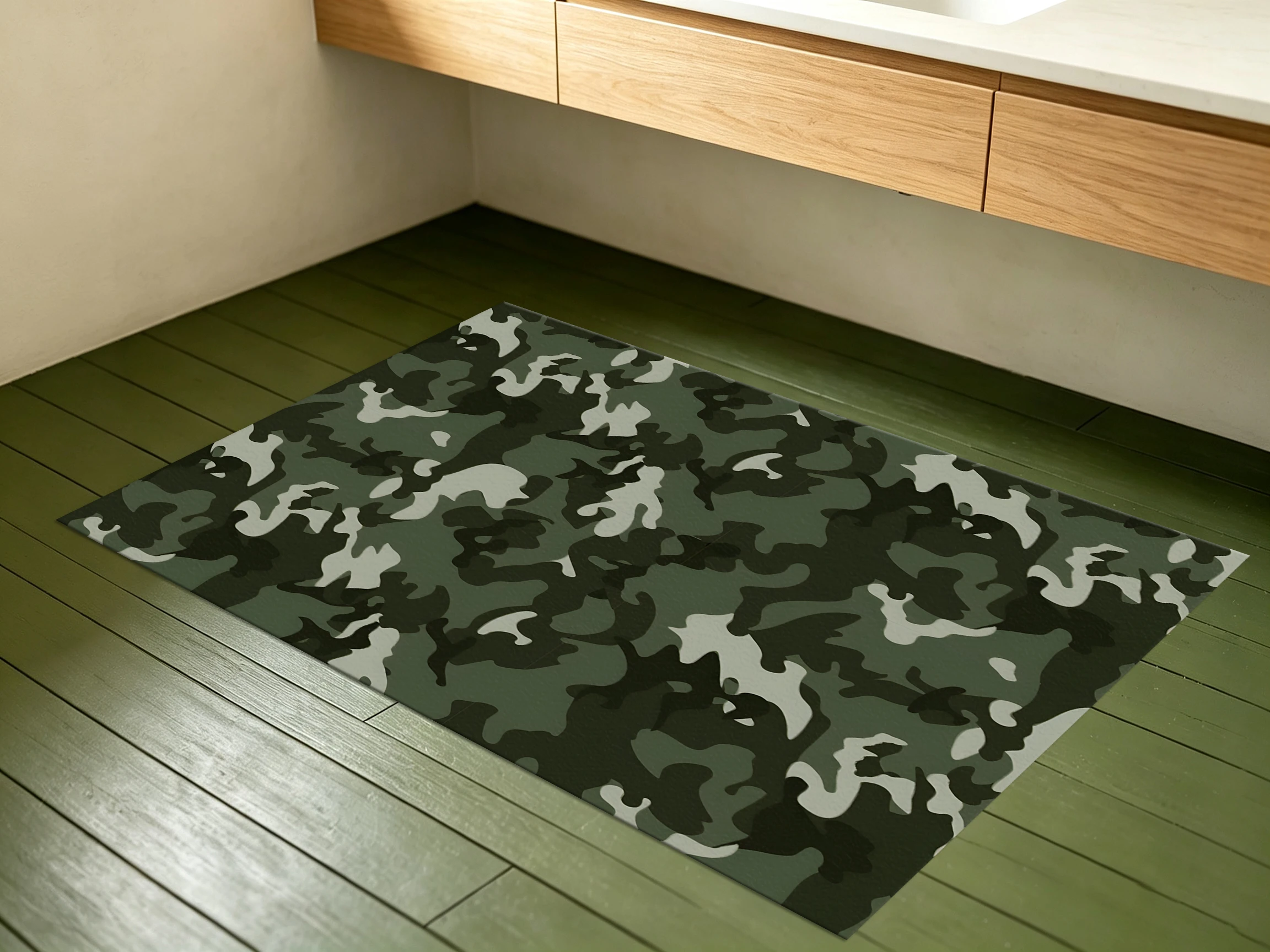 2D Carpet in Military Green Camouflage as a Trendy and Cool Choice for Bedroom and Gaming Room