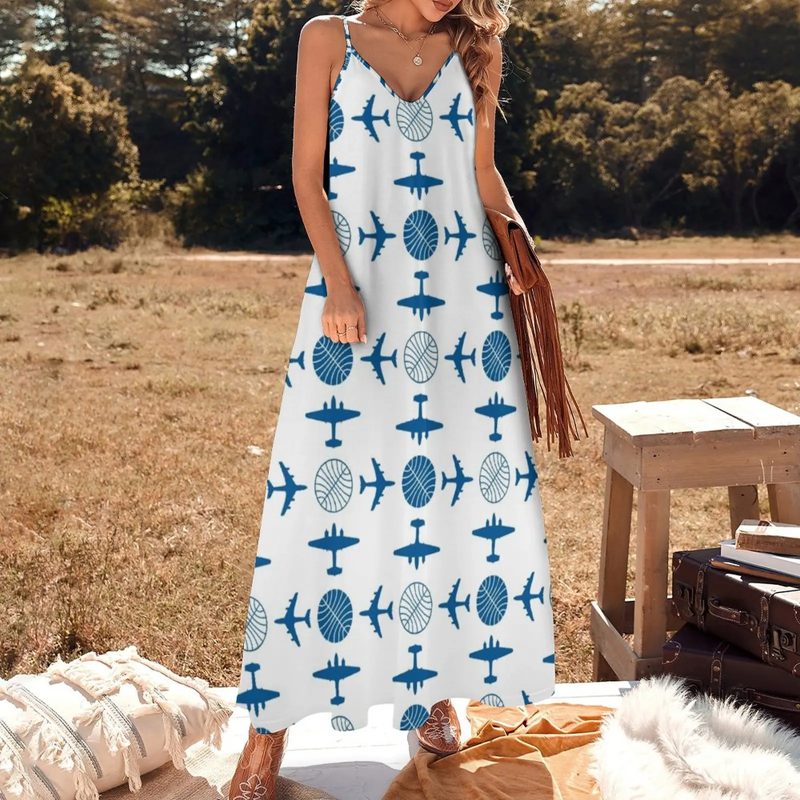 Pan Am Plane Icon Pattern Sleeveless Dress women dresses women dress