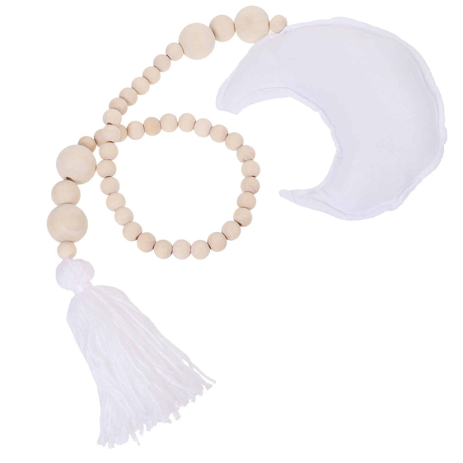 

Moon Design Wooden Beads Hanging Decor Wall Pendant Tassel Adorn Festive Color Matched Easy Install Home Decoration