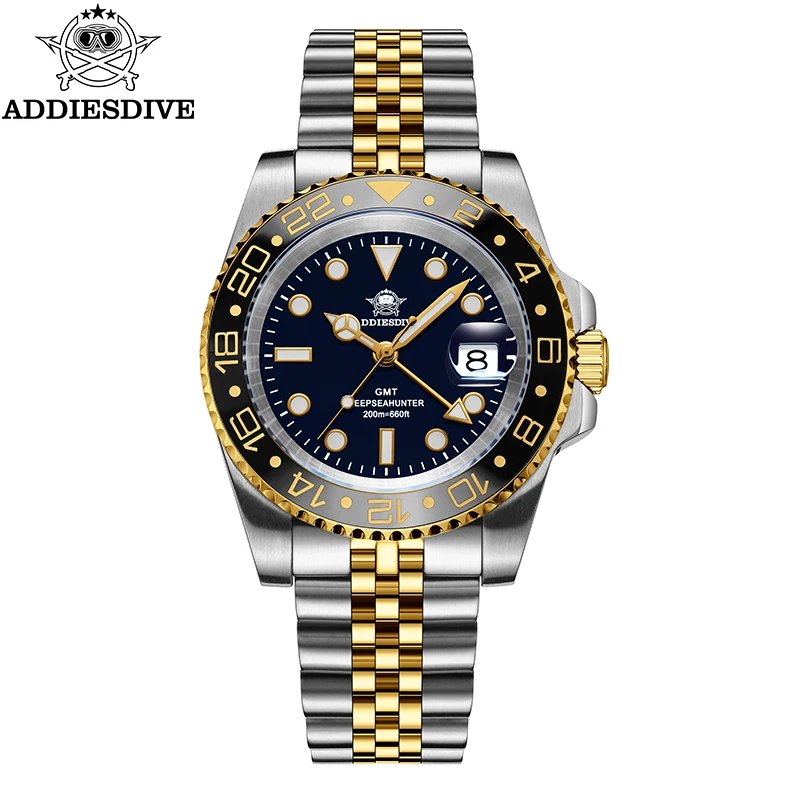 

ADDIESDIVE New 40mm Luxury Men Business GMT Watch Swiss Ronda 515-24H Quartz Waterproof 200m Luminous Aluminum Ceramic Bezel