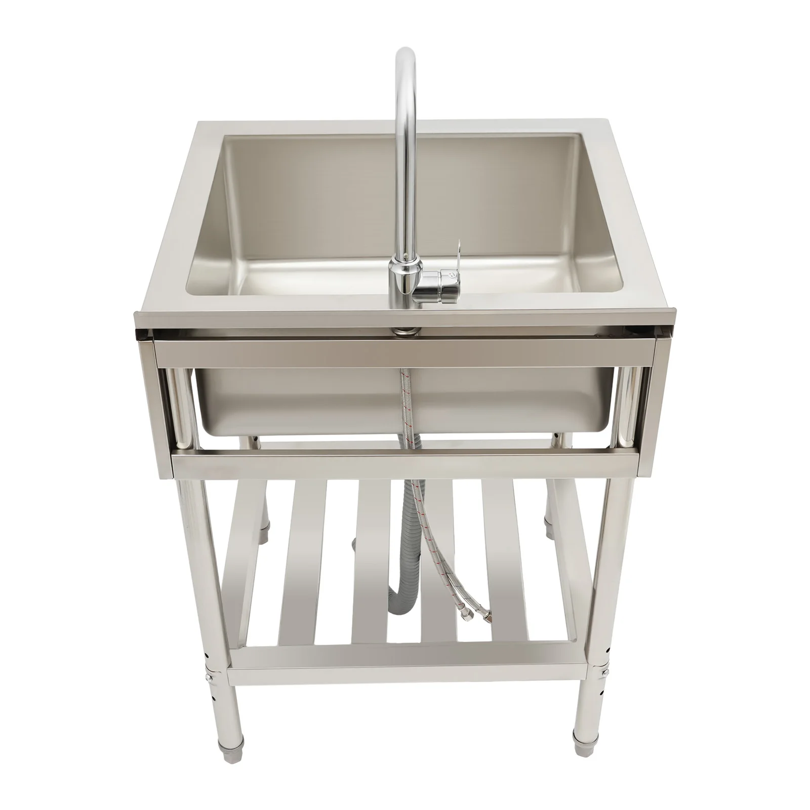 

Single Bowl Laundry Sink Commercial Sink with Faucet Elevated Bottom Shelf Stainless Steel Laundry Sink with Stand for Kitchen