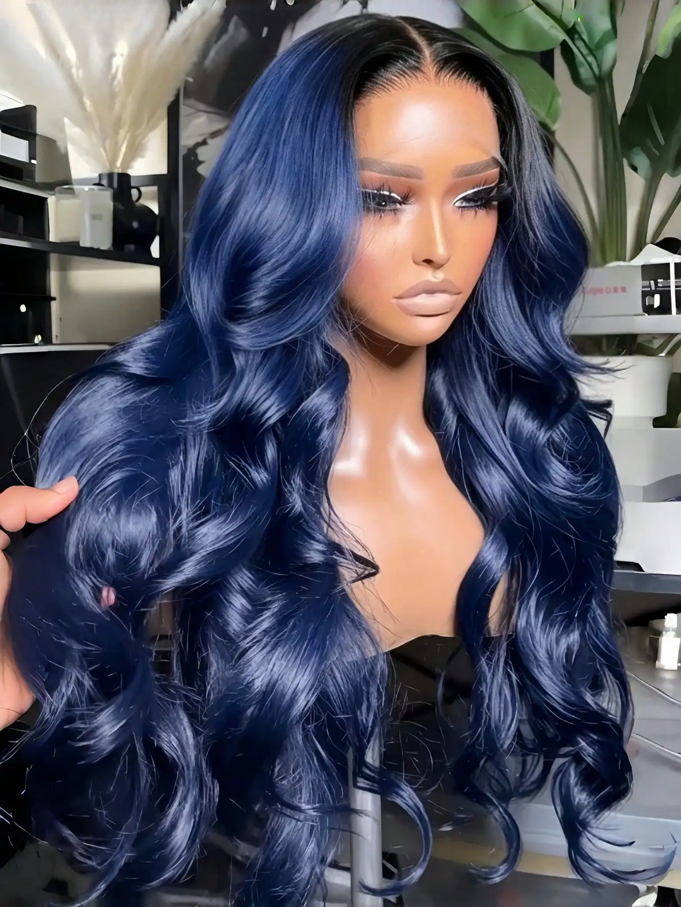 

Ombre Blue Lace Front Wigs Human Hair 200 Density Highlights Blue Colored Wigs for Women 13x4 HD Transparent Lace Front Wigs Ombre Blue Body Wave Human Hair Wigs Glueless Lace Front Wigs Human Hair Pre Plucked with Baby Hair for Daily Party Wear