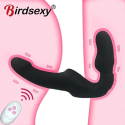 10 Speeds Strapless Strapon Dildo Vibrator Female Double Vibrating G Spot Adult Sex Toys for Women Couple Anal Prostate Massager