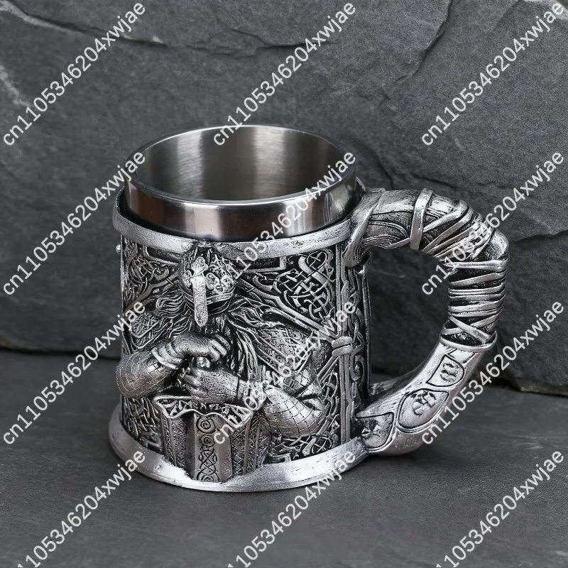 Retro Celtic Warrior Beard Glass Stein 3D Relief Viking Helmet Coffee Cup for Home Bar Gift