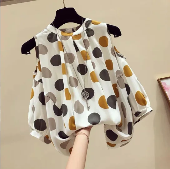 Fashion Loose Chiffon Hollow Out Polka Dot Blouse Women's Clothing 2023 Spring New Oversized Casual Pullovers Office Lady Shirt