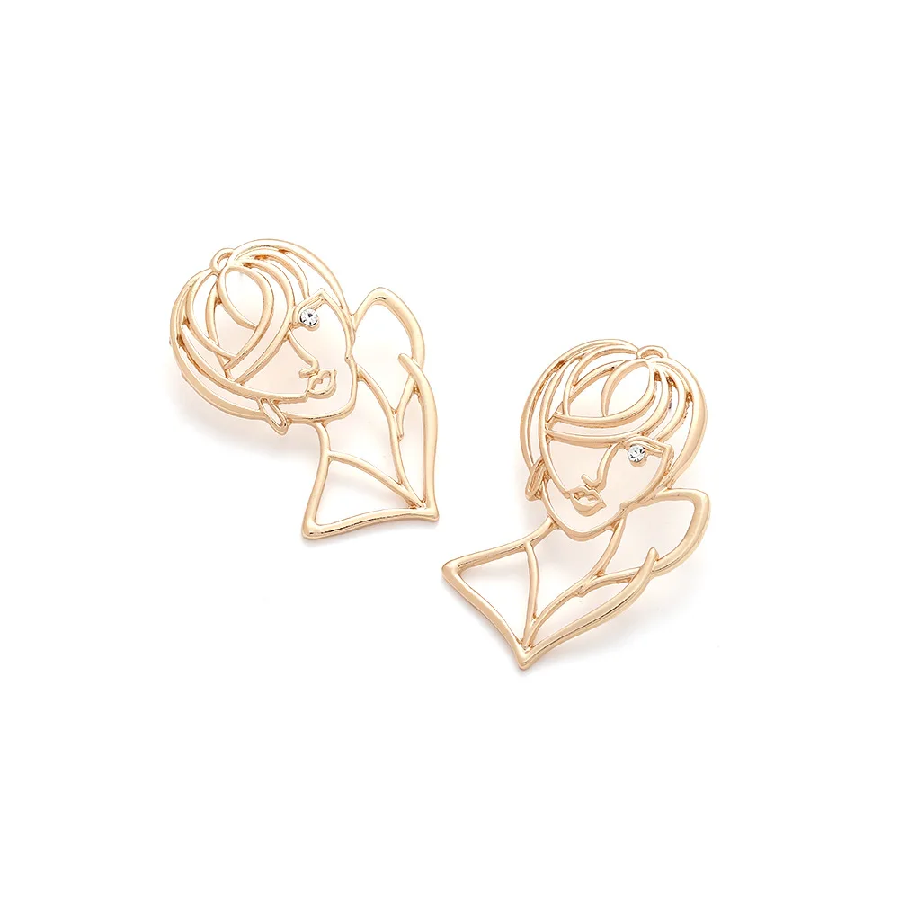 Hollow alloy diamond-set portrait stud earrings, retro design sense, abstract figure earrings, high-end sense, niche earrings