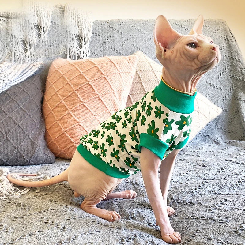 Cat clothing Summer Spring Coat For Sphynx Cat Cotton T-shirt for Dogs Kittens Green Flower Cartton Vest for Pet Cat supplies