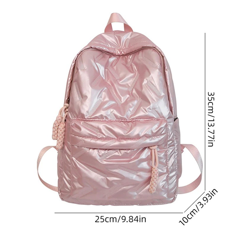 Fashionable Women Backpack Daily Simple Two Shoulder Bag Glossy Lightweight Adjustable Shoulder Strap Backpacks