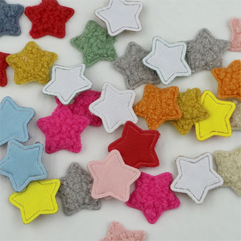 100Pcs Puffy Teddy Plush 30mm Stars Padded Appliques Patches DIY Craft Toys Clothes Sewing Material Bows Hair Clip Accessories