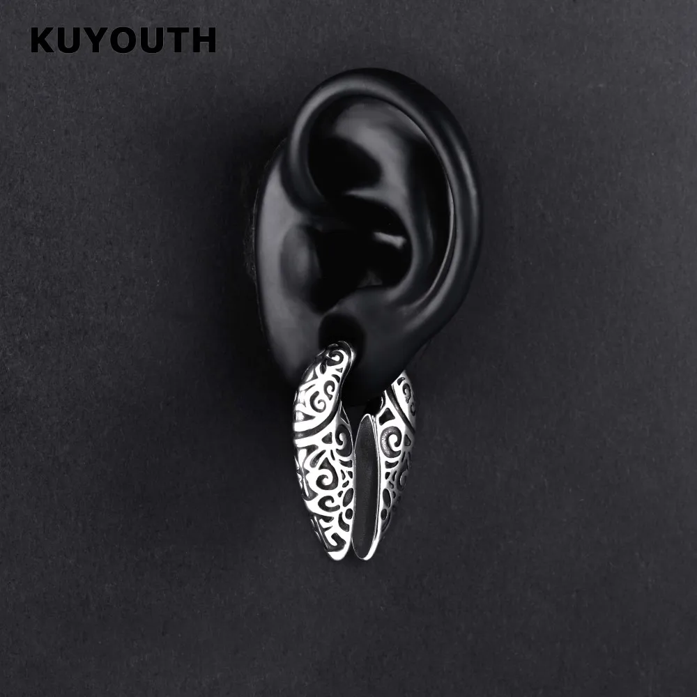 ​KUYOUTH New Stainless Steel Pattern Ear Weight Hanger Expanders Dangle Piercing Earring Gauges Body Jewelry Stretchers 8mm 2PCS