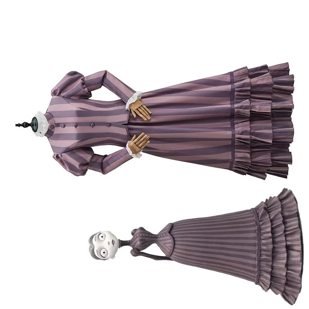 

Victoria Everglot Cosplay Bride Costume Women Gothic Striped Dress Victorian Edwardian Afternoon Tea Party Ball Gown Halloween