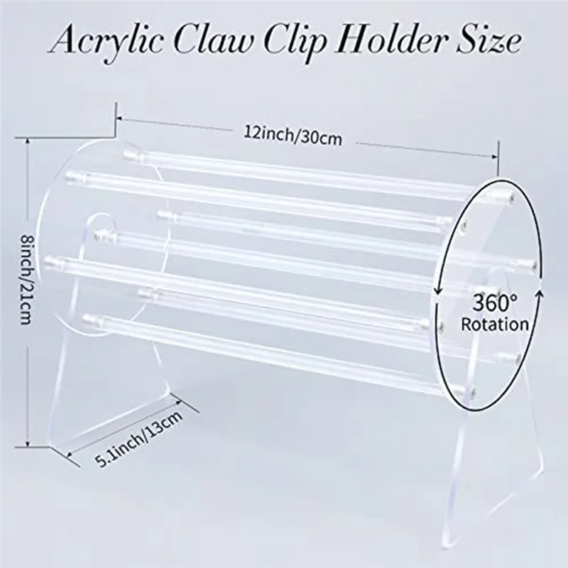 Acrylic Claw Clip Organizer Holder,360Degree Rotating Claw Clip Holder and Storage,Hair Clip Organizer Display for Women