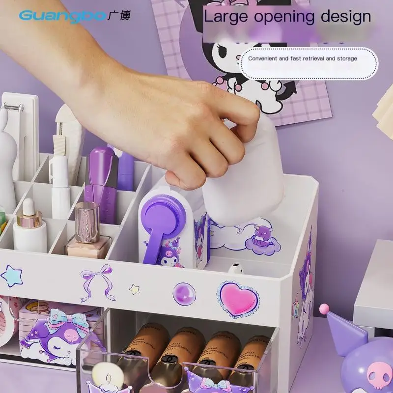 Sanrio Kuromi Cartoon Multifunction Pen Holder Cute Partition with Drawer Desktop Student Stationery Large Capacity Storage Rack