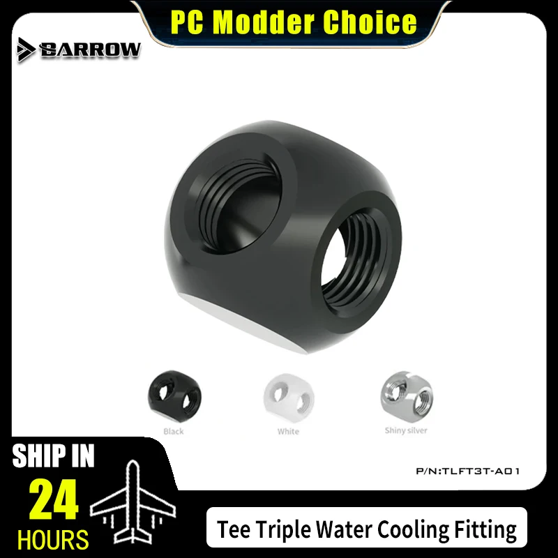 Barrow Water Cooling Cube Tee Triple T Splitter Fitting F-F,G1/4''X3 Transfer Adapter Connector, 3 Colors TLFT3T-A01