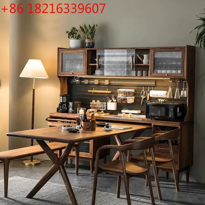 YAOSolid Wood Dining Side Cabinet with Retractable Integrated Table Wall Mounted High Storage Unit Wine Kitchen Living Room