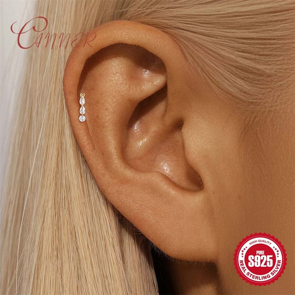 CANNER Cartilage Piercing Stud Earrings 925 Sterling Silver 16G Helix Tragus Cartilage Flat Blat Stud Earring 5/6/8MM Jewelry