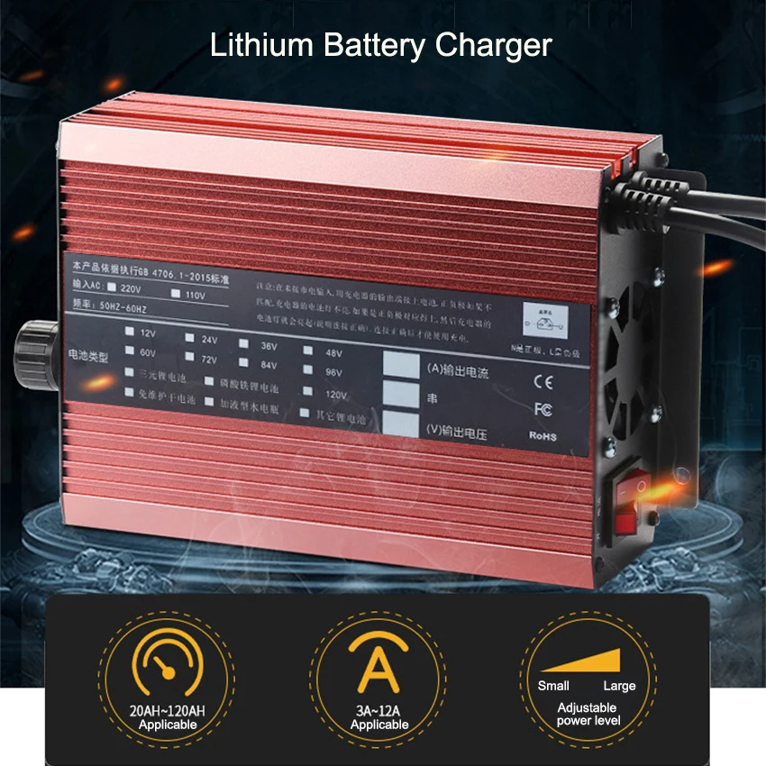 

72V 60V 48V Li-ion LiPo 48V Lifepo4 Lithium Battery Charger Curren Adjust 12A Fast Charge 13S 14S 16S 17S 18S 20S 21S 24S