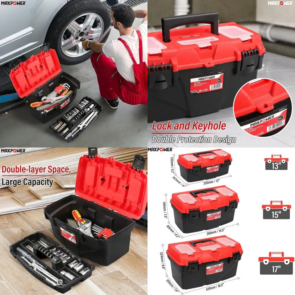 

3-Piece Portable Toolbox Set with Removable Trays: 13, 15, 17 Plastic Storage for Tools