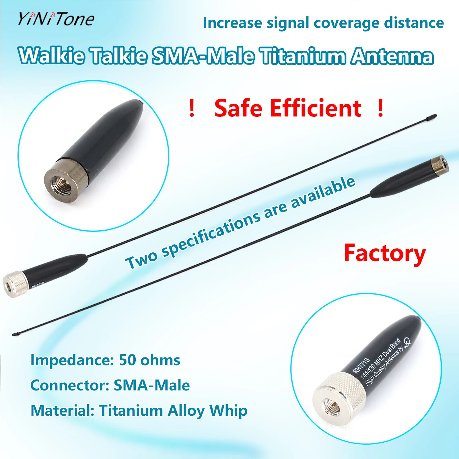 

Dual Band SMA-Male Antenna High Gain V/U for BAOFENG TYT PUXING Ham Handheld Radio long range Titanium Alloy Whip RH771S Antenna