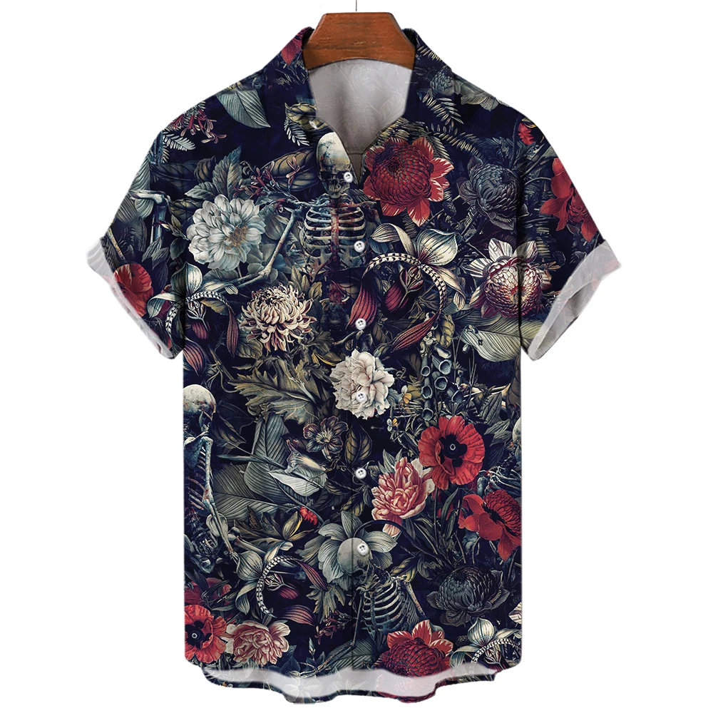 

2023 Hawaiian Men's 3D Printed Shirt Summer Skull Head Retro 5xl Large Casual Short Sleeved Dress for Comfort and Breathability