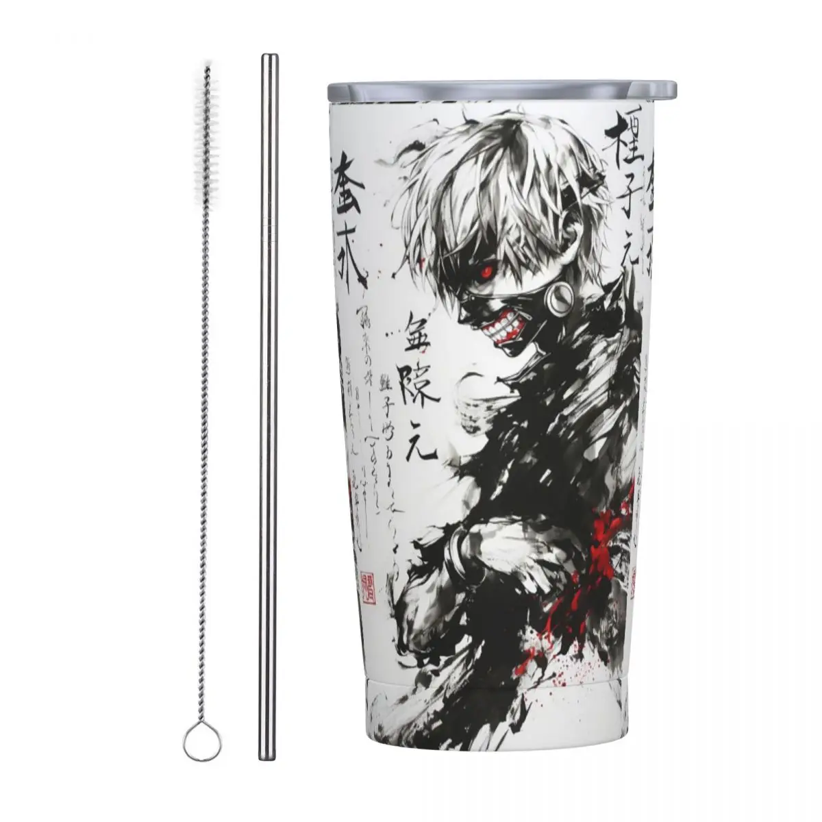 Anime Tokyo GhoulῸ Kaneki Ken Stainless Steel Tumbler Vacuum Insulated Mugs Thermal Cold Bottle Straws With Lid 20oz