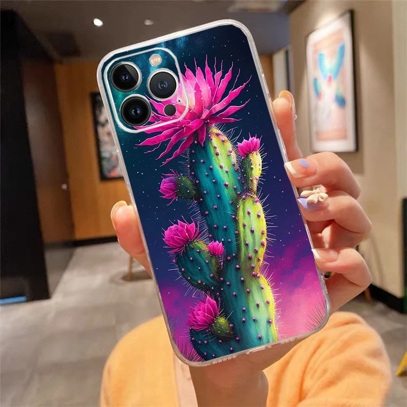 

Phone Case Carcasa Funda For iPhone 17 Pro Max Air 16 15 14 13 Pro Max 15 16 Pro 15Plus Cactus Flower Case