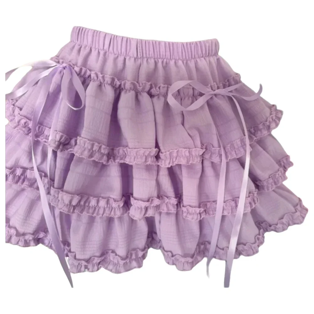 Nicemix Harajuku Gothic Purple Cake Short Skirt Subculture Girai Kei Slimming Lace Elastic Waist Half Skirt Girls Clothes