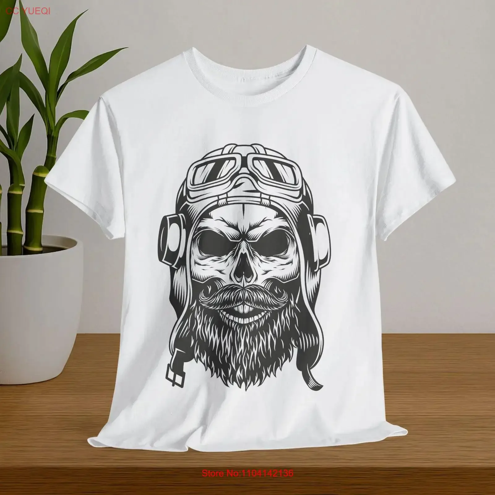 Camiseta con estampado de calavera de aviador barbudo, piloto con gafas y casco, estilo vintage, arte oscuro, motero, barba gótica, gráfico vintage lavado, unisex para hombre