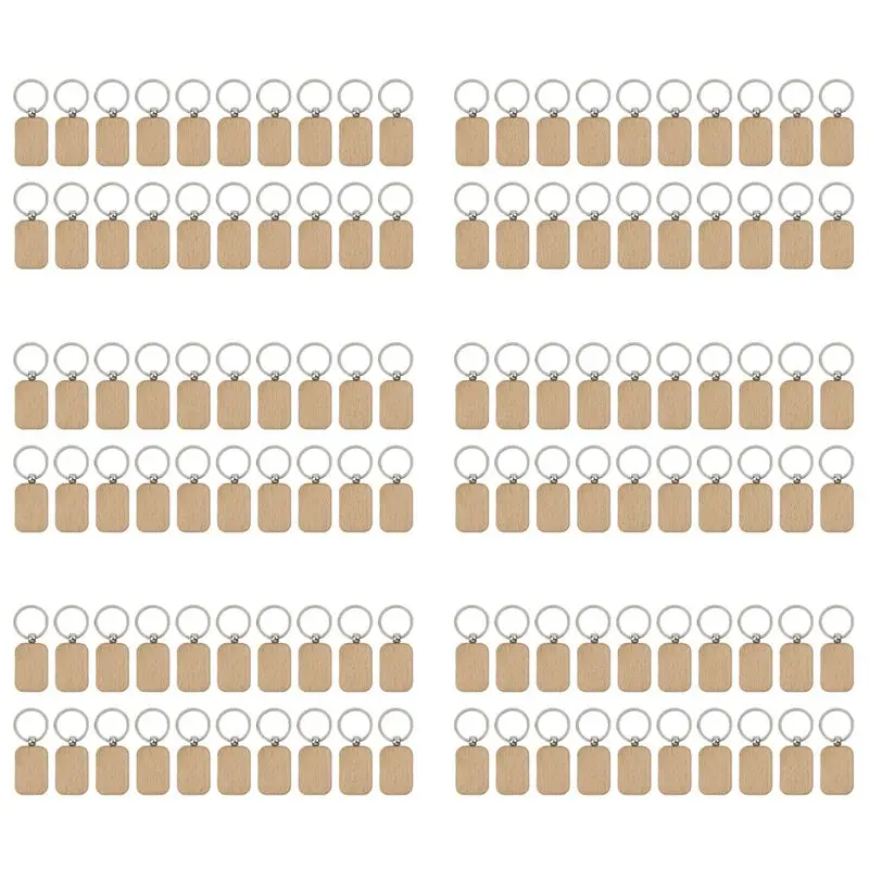 A04G-120Pcs Blank Wooden Wooden Keychain DIY Wooden Keychain Key Tag Anti-Lost Wood Accessories Gift