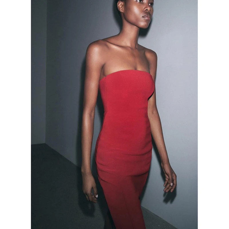 ربيع وصيف جديد وصول الأحمر مطوي التفاف الصدر ميدي الدكتور Ele عالية الخصر Svel تنورة طويلة المنتج الصيني...