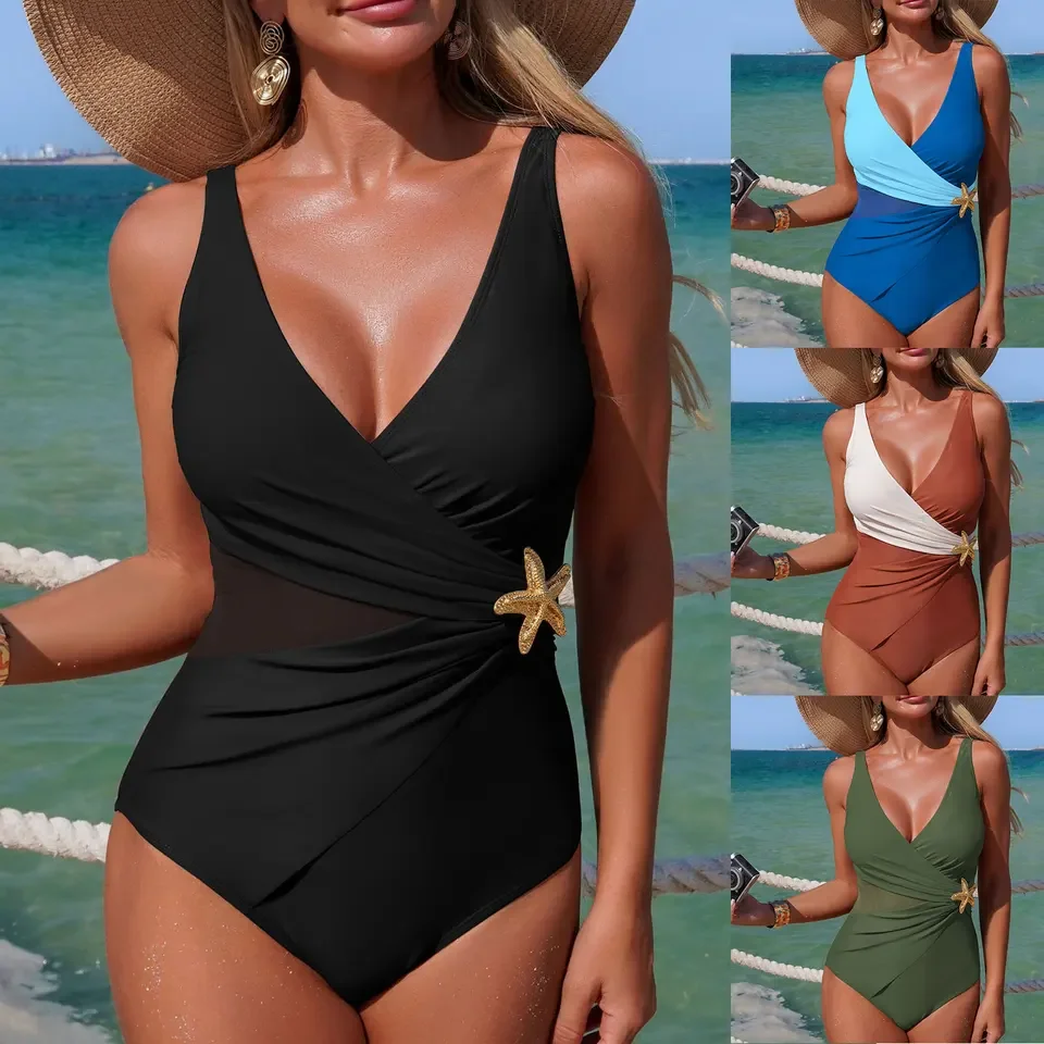 Women Sexy Swim Slimming One Piece Swimsuits Push Up Bathing Suit Women'S Pleated See-Through Swimsuit Beach Soft Sexy Bikini