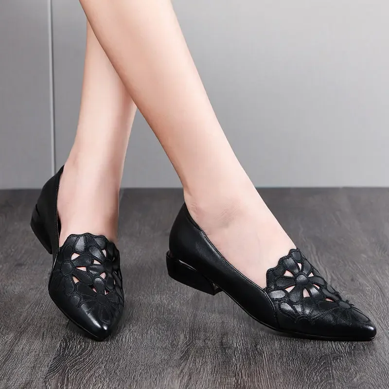 Mid Heel Casual Shoes for Women Heels Wedding Hollow Out Black Square Heel Formal Shoes Work Lady Fall Zapatilla Mujer 2023