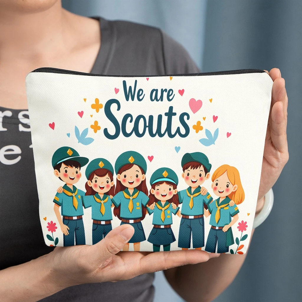 Scout Themed Tote Bag for Women's Beauty Storage, Zippered Cosmetics and Scout Group Cosmetics, Suitable for Travel, School