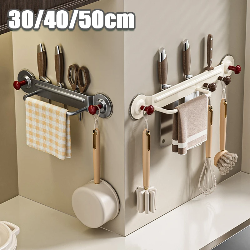 

Space Saving Wall Mounted Kitchen Hook Rack Suction Cup Installation Storage for Knife Scissors Spatula Utensils Tidy Countertop