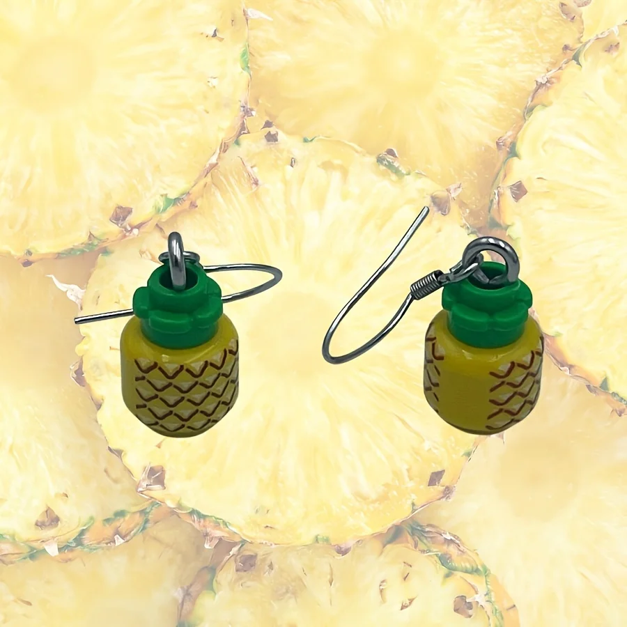 Creative Yellow Pineapple Building Block Earrings, Handmade Jewelry, Kawaii Summer Tropical Accessories, Gift for Fruit Lovers