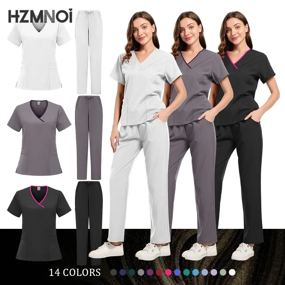 Hospital Surgical Gowns Short Sleeve Tops Pant Nursing Accessories Doctors Clothes Women Medical Uniforms Elastic Scrubs Sets