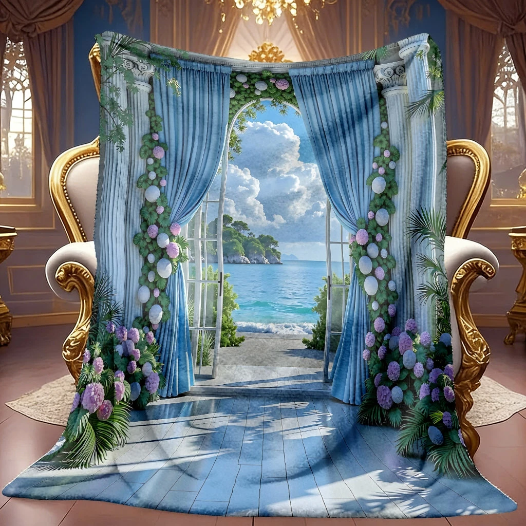 Nautical Ocean Motif Soft Warm Bed Throw Blanket Versatile Decorative Wrap For Coffee Shop Office Gym Dance Studio Lounge