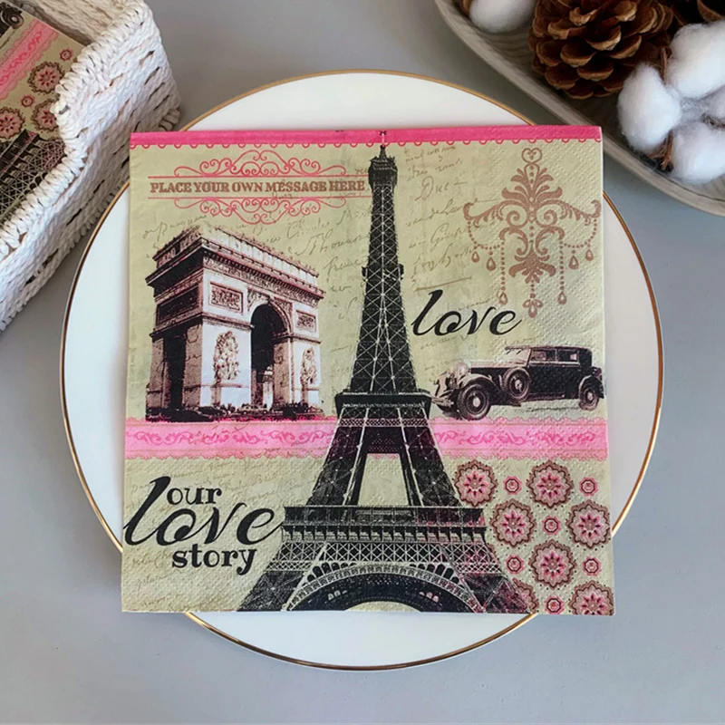 20Pcs/8Pcs Eiffel Tower Architecture Table Decoupage Paper Napkins Vintage Architecture Paper Tissues for Wedding Party Supplies