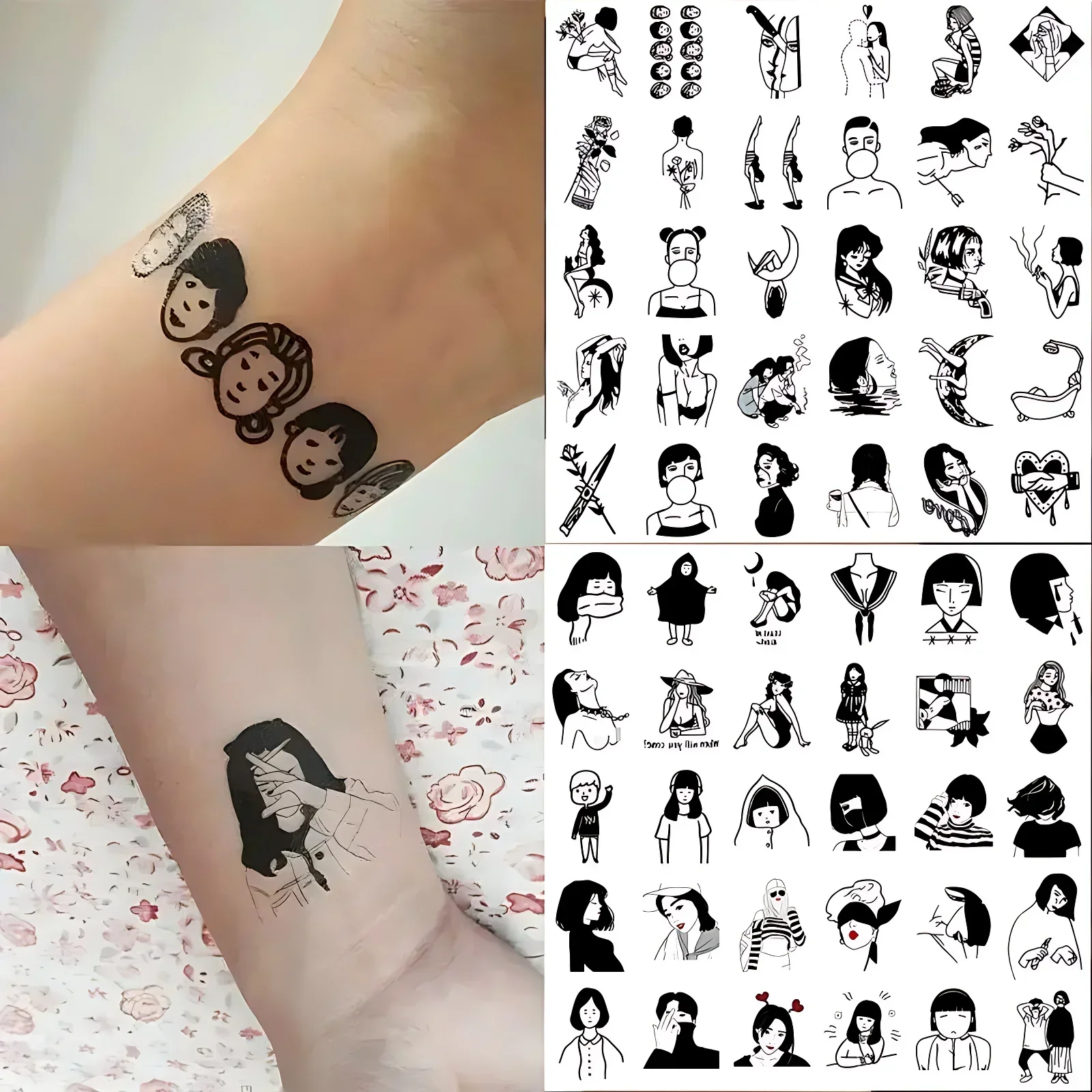 30 unids/set de tatuajes falsos temporales sexis para mujeres, chicas negras oscuras, pareja, pegatina de tatuaje impermeable para mano, brazo, pecho, tobillo, Abdomen