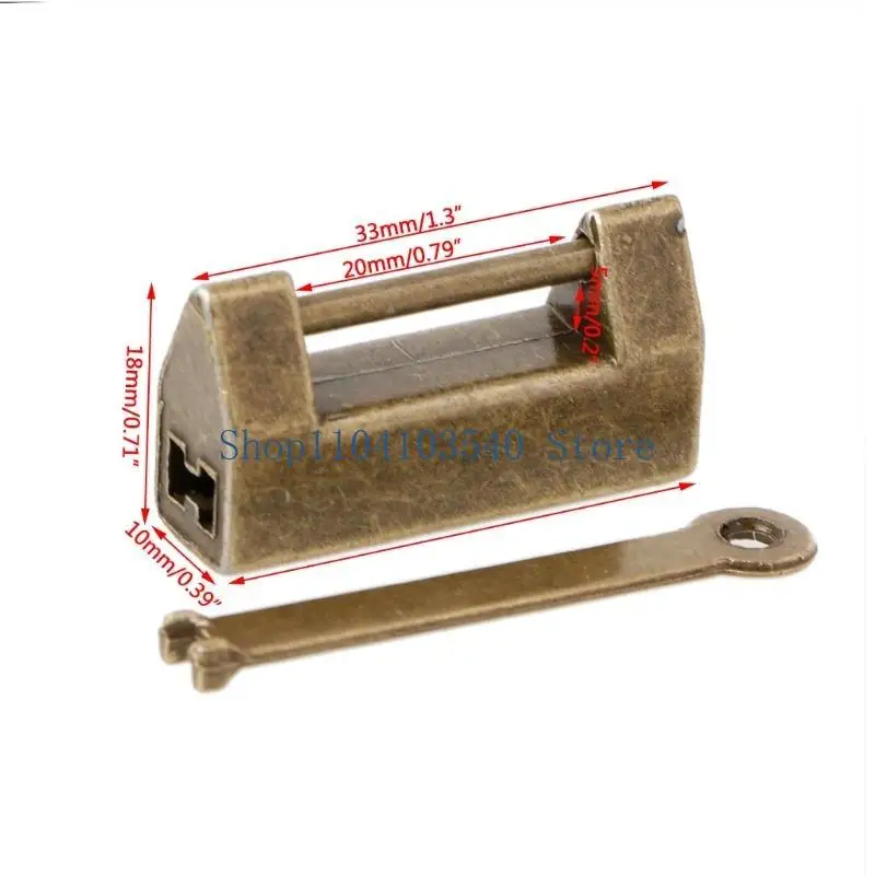 02DC Chinese Old Lock Vintage Brass Padlock Wedding Jewelry Box Catch With for