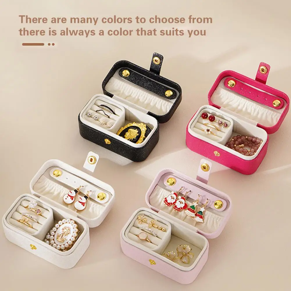 

Jewelry Box for Rings Earrings Portable Faux Leather Jewelry Box Compact Travel Organizer with Multiple for Necklaces